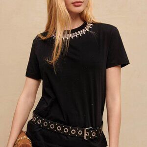 Maje Noir Jersey T-shirt with Diamanté